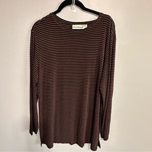 Private Edition By Chico's Top Black Brown Slinky Long Sleeve Sz 2 (Large)